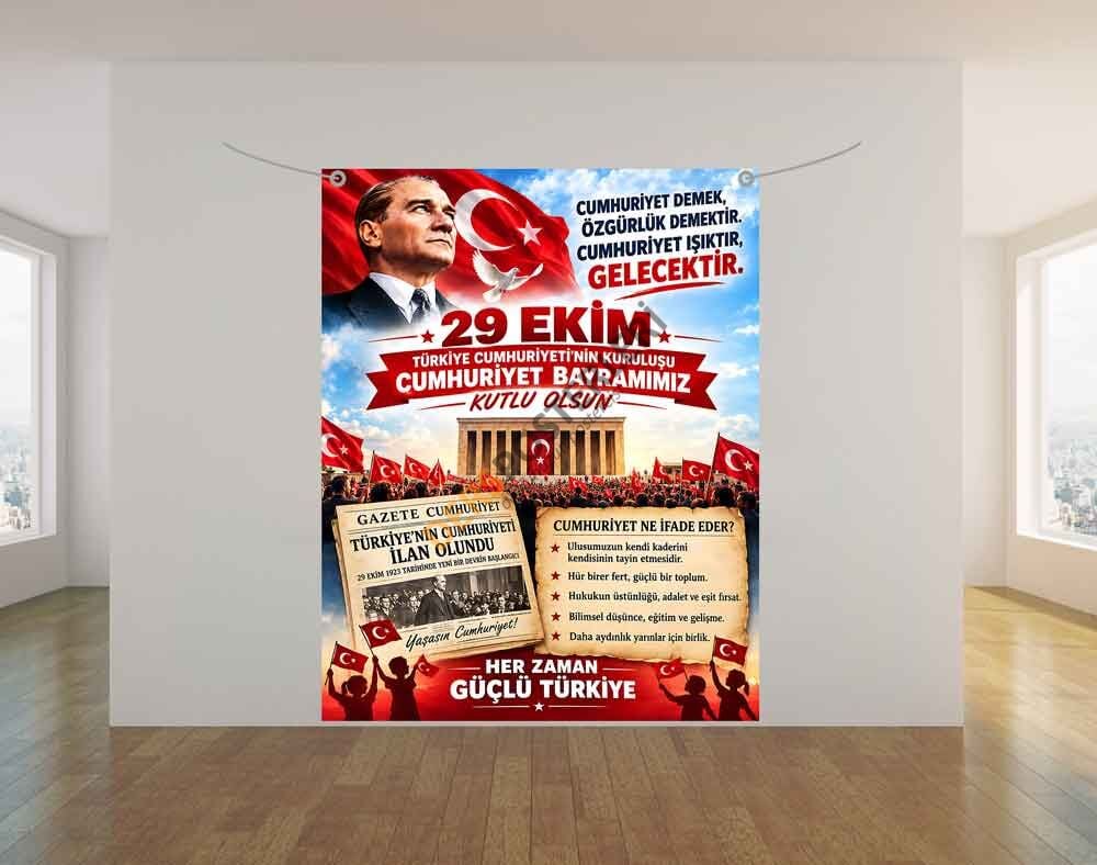Cumhuriyet Bayramı Okul Hatıra Fotoğraf Brandası