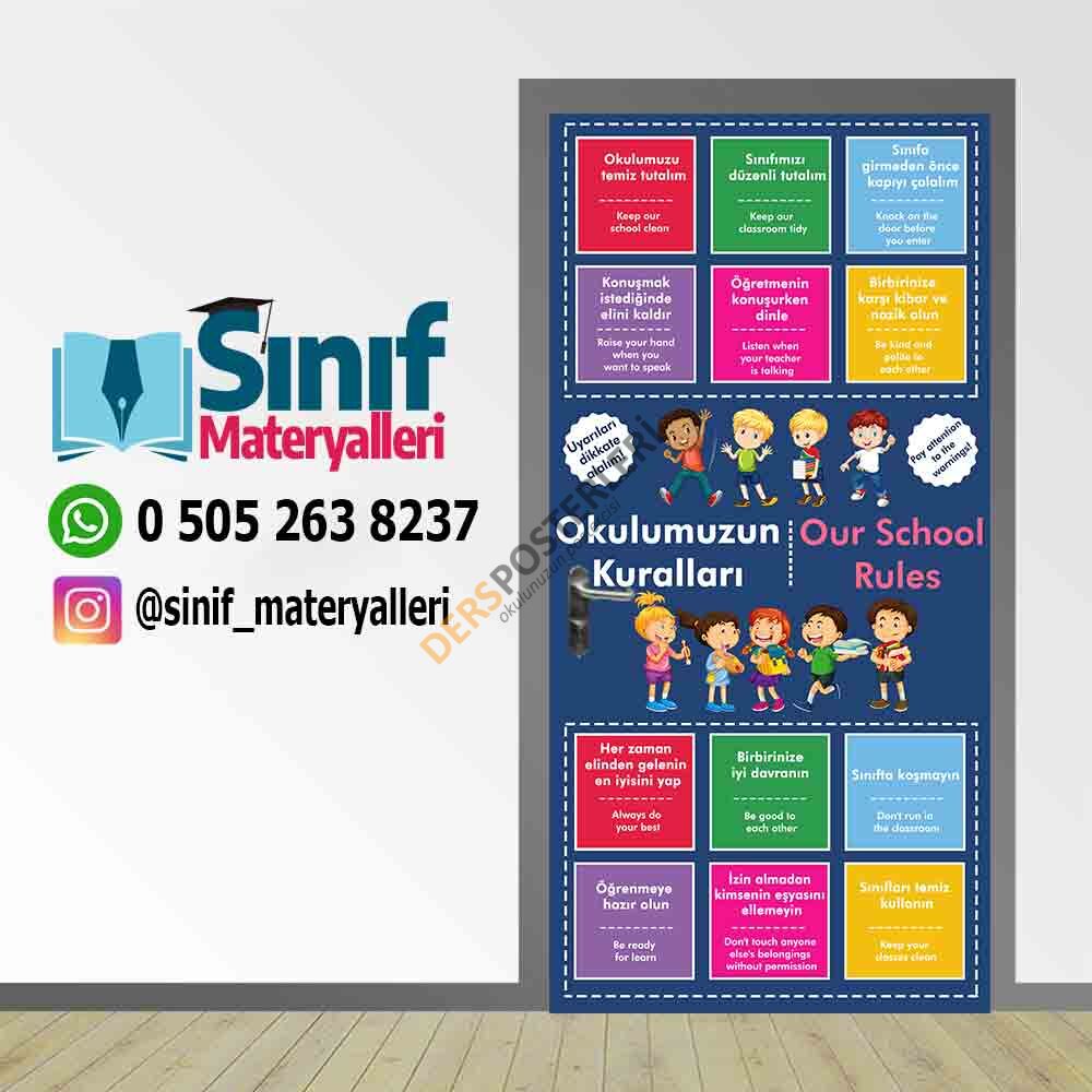 Okul Kuralları İngilizce Türkçe Kapı Giydirme