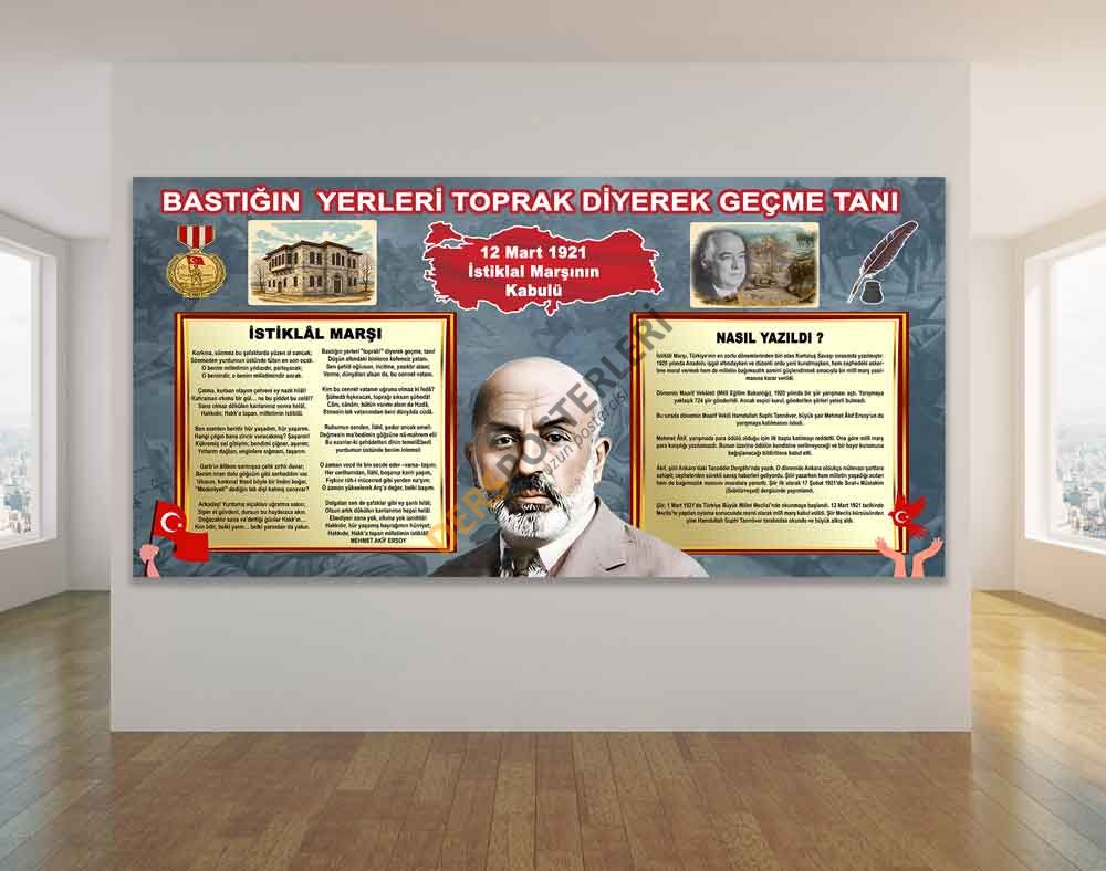 12 Mart İstiklal Marşının Kabulü Okul Panosu Posteri