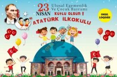 23 Nisan Kutlama Pankartı Atatürk Temalı Okul Brandası