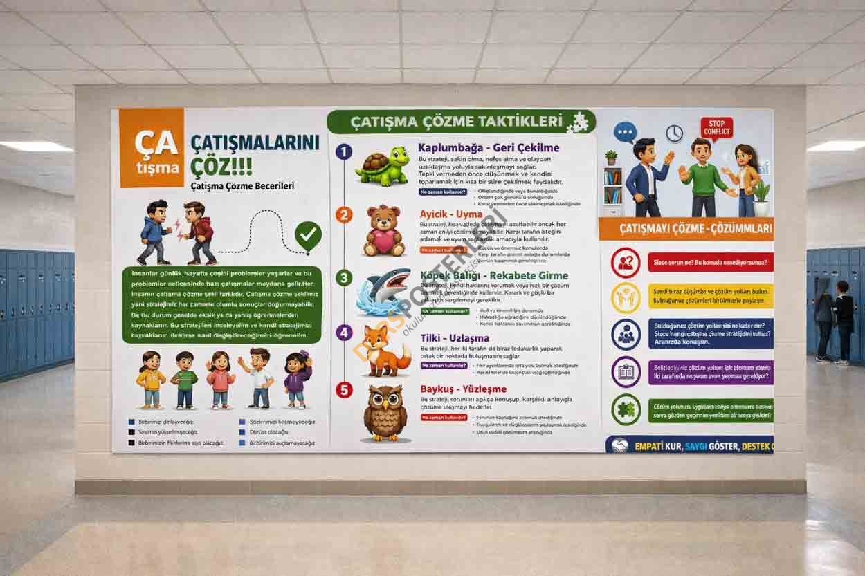 Çatışma Çözme Becerileri Okul Rehberlik Posteri