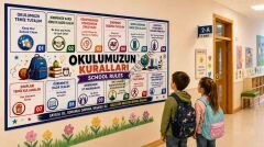 Okul Kuralları Posteri İngilizce Türkçe