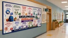 Okul Kuralları Posteri İngilizce Türkçe