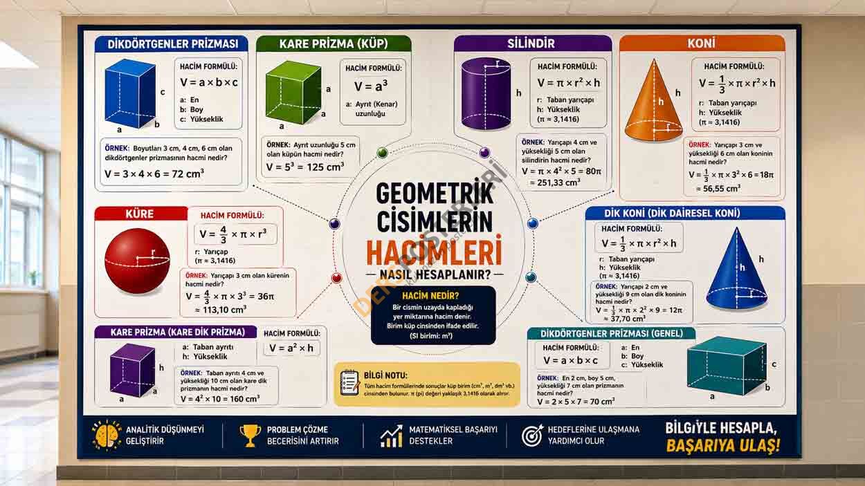 Geometrik Cisimlerin Hacim Hesapları Okul Posteri