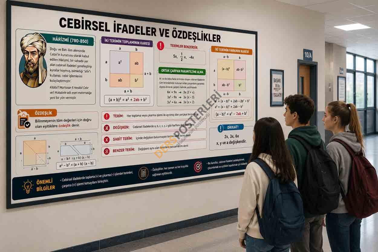 Cebirsel İfadeler ve Özdeşlikler Okul Posteri