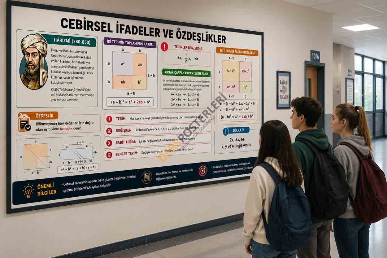 Cebirsel İfadeler ve Özdeşlikler Okul Posteri