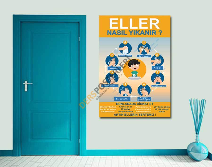 Eller Doğru Nasıl Yıkanır Okul Posteri Afişi