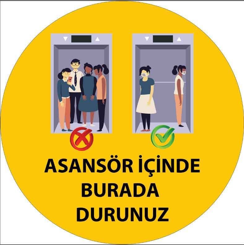 Korona Virüs Sosyal Mesafe Bandı Asansörde Burada Durun Uyarısı