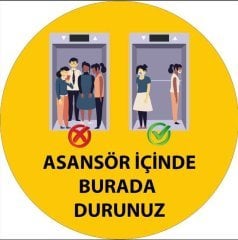 Korona Virüs Sosyal Mesafe Bandı Asansörde Burada Durun Uyarısı