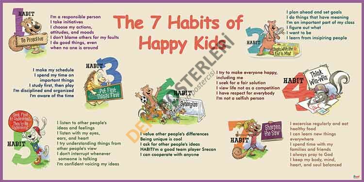 The 7 Habits Of Happy Kids School Poster - 699,00 TL